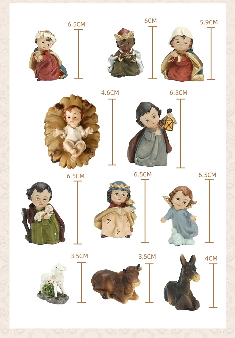 11-Piece Set Cartoon Horse Trough Set Birth Religious Gift Resin Craft Ornament