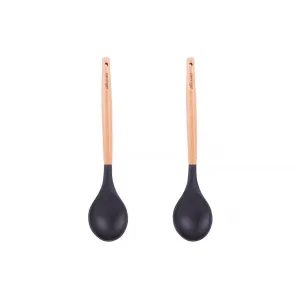 2-Piece Beechwood & Silicone Spoon Set | Charcoal