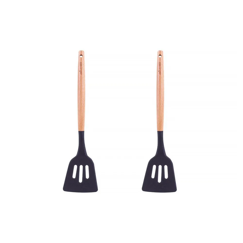 2-Piece Beechwood & Silicone Turner Set | Charcoal