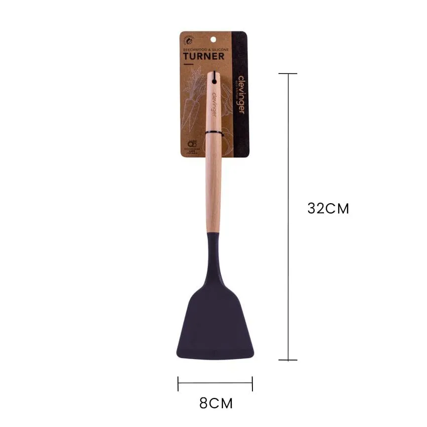 2-Piece Beechwood & Silicone Turner Set | Charcoal