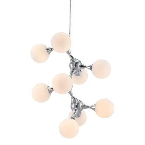 25.6" x 25.6" x 31.5" White & Chrome, Frosted Glass, Metal, Ceiling Lamp