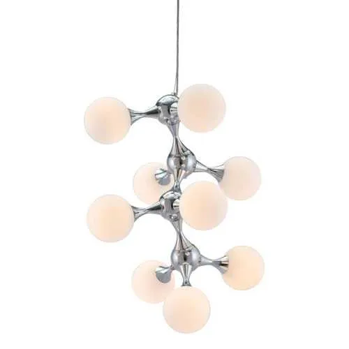 25.6" x 25.6" x 31.5" White & Chrome, Frosted Glass, Metal, Ceiling Lamp