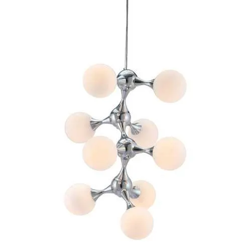 25.6" x 25.6" x 31.5" White & Chrome, Frosted Glass, Metal, Ceiling Lamp