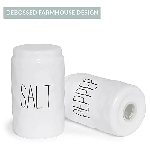 Barnyard Designs Farmhouse Salt and Pepper Shakers Set, Ceramic Salt and Pepper Shakers Unique, Vintage Salt and Pepper Shakers, Cute Salt Shakers for Kitchen, Salt and Pepper Set, White
