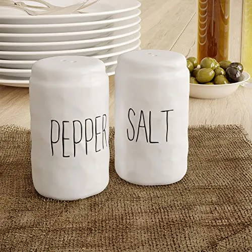Barnyard Designs Farmhouse Salt and Pepper Shakers Set, Ceramic Salt and Pepper Shakers Unique, Vintage Salt and Pepper Shakers, Cute Salt Shakers for Kitchen, Salt and Pepper Set, White