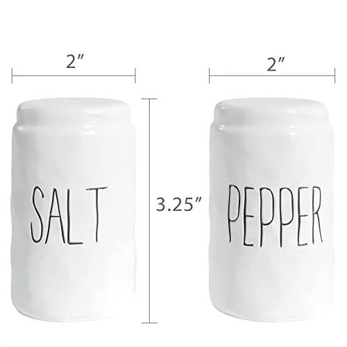 Barnyard Designs Farmhouse Salt and Pepper Shakers Set, Ceramic Salt and Pepper Shakers Unique, Vintage Salt and Pepper Shakers, Cute Salt Shakers for Kitchen, Salt and Pepper Set, White