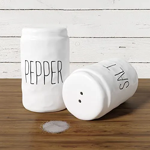 Barnyard Designs Farmhouse Salt and Pepper Shakers Set, Ceramic Salt and Pepper Shakers Unique, Vintage Salt and Pepper Shakers, Cute Salt Shakers for Kitchen, Salt and Pepper Set, White
