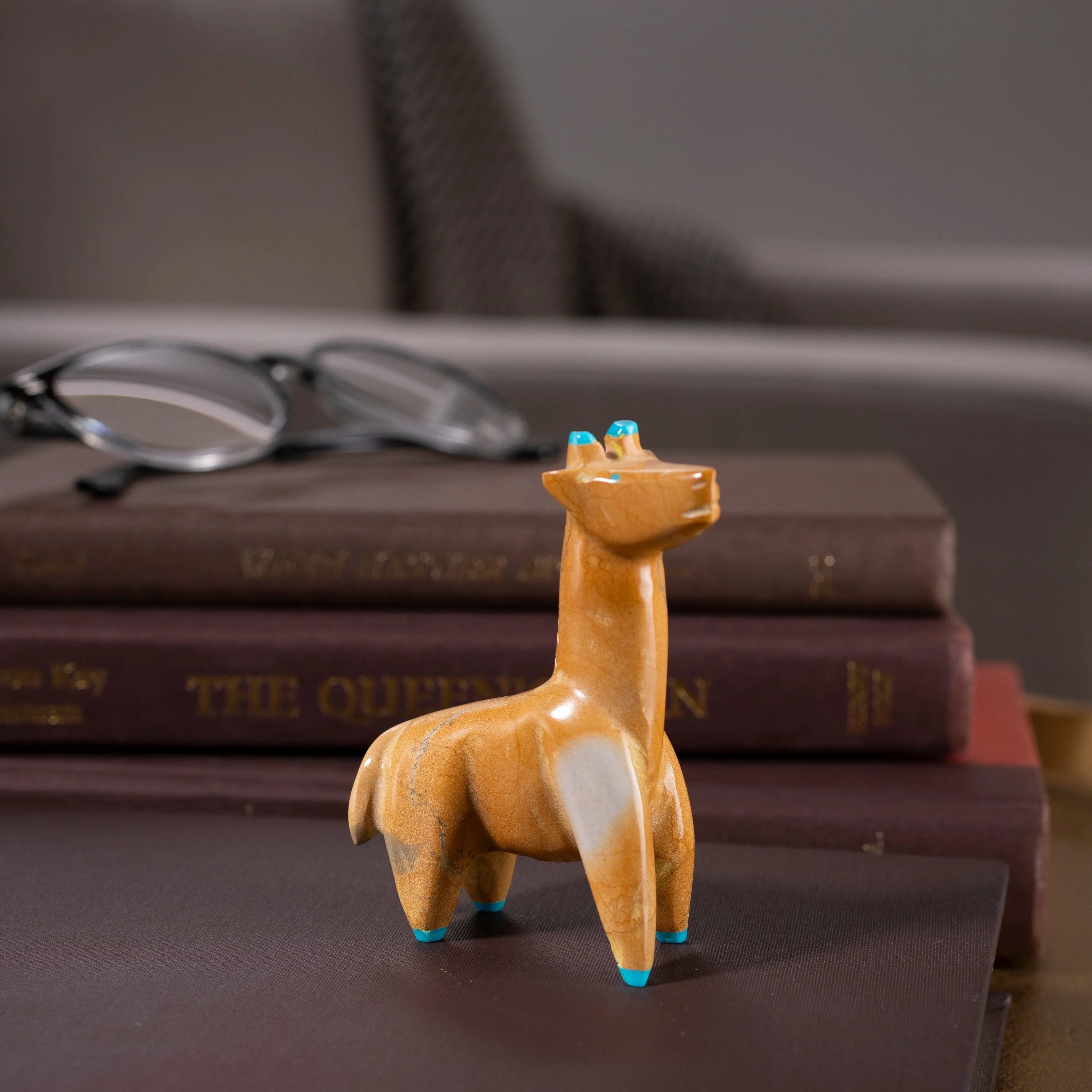 Enrike Leekya Zuni Rock and Turquoise Handmade Fetish Giraffe Carving