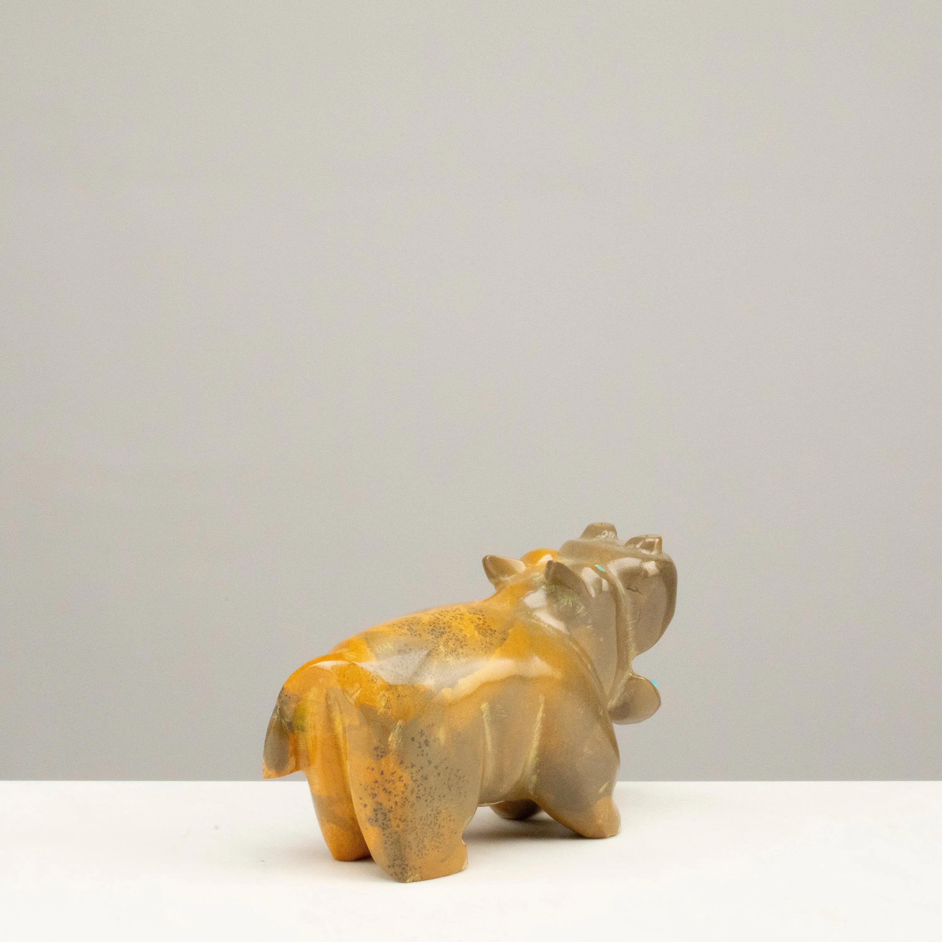 Enrike Leekya Zuni Rock and Turquoise Handmade Fetish Hippo Carving