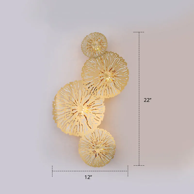 Golden Lotus Leaf Wall Mounted Sconce Light Fixture with Artistic Metal Shade (4 Bulbs)