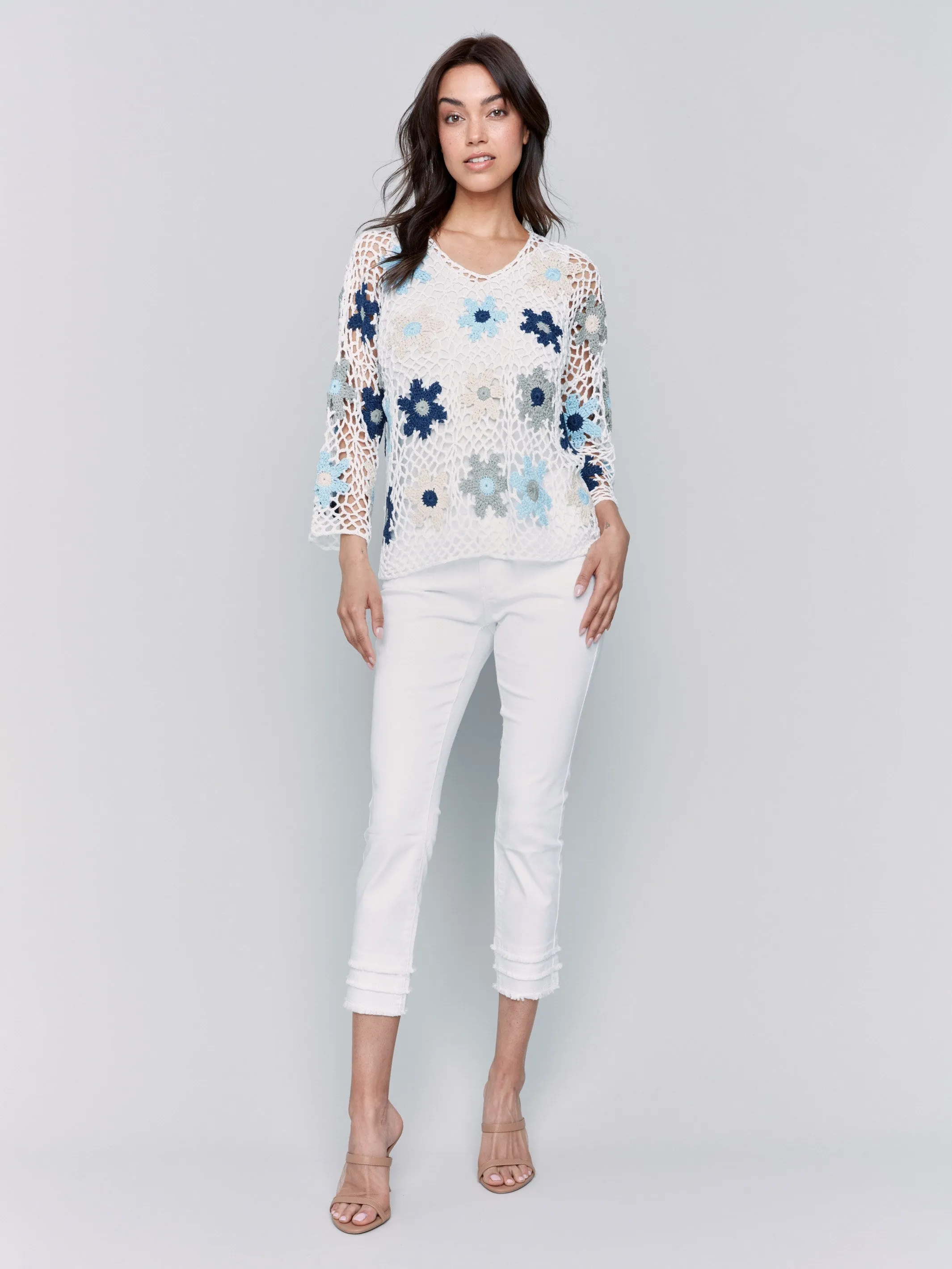 Handcrafted Floral Crochet Top - Blue