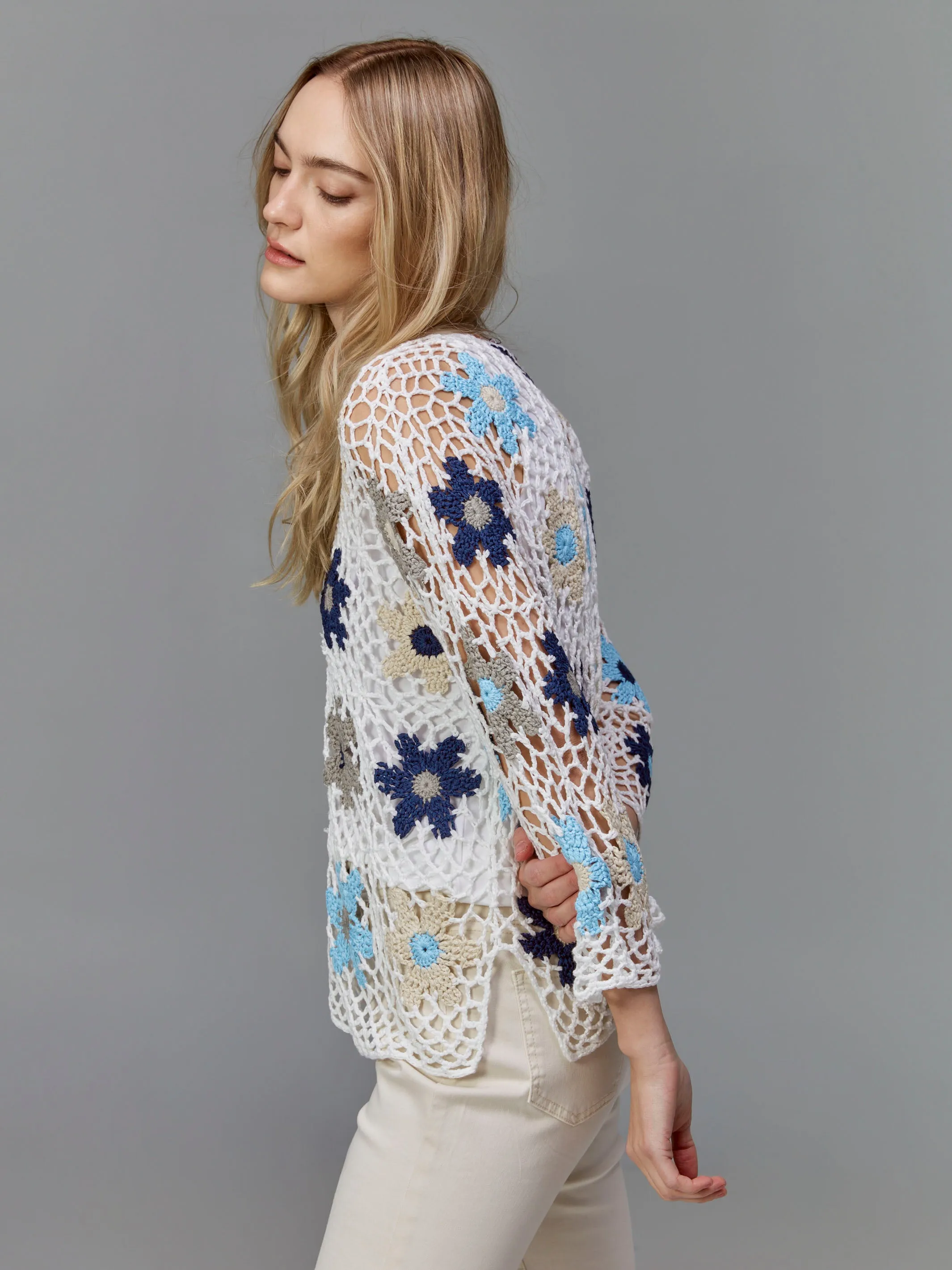 Handcrafted Floral Crochet Top - Blue