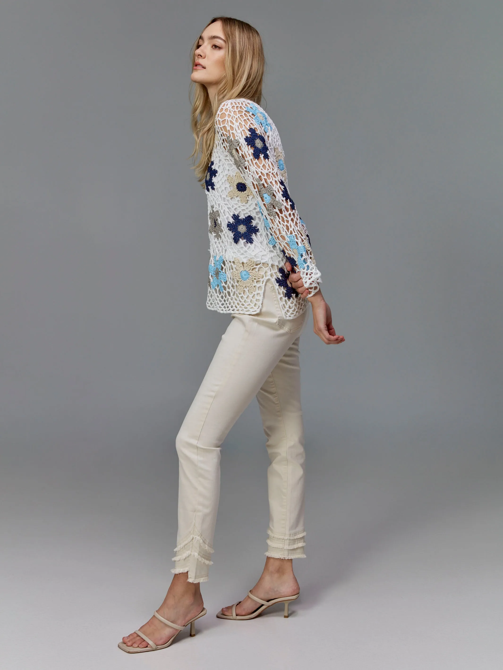 Handcrafted Floral Crochet Top - Blue