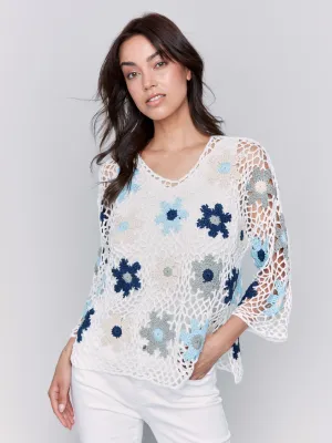 Handcrafted Floral Crochet Top - Blue
