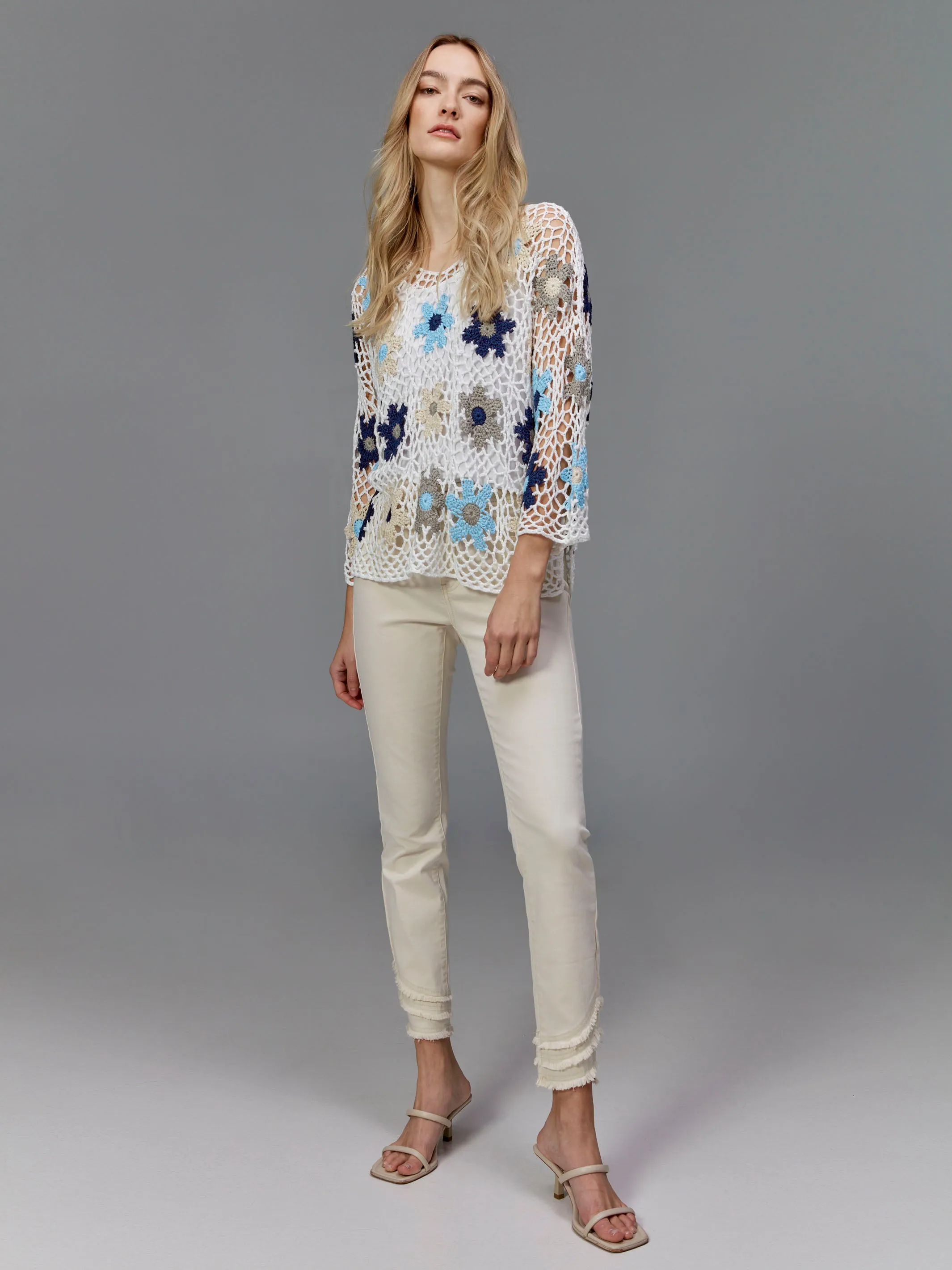 Handcrafted Floral Crochet Top - Blue
