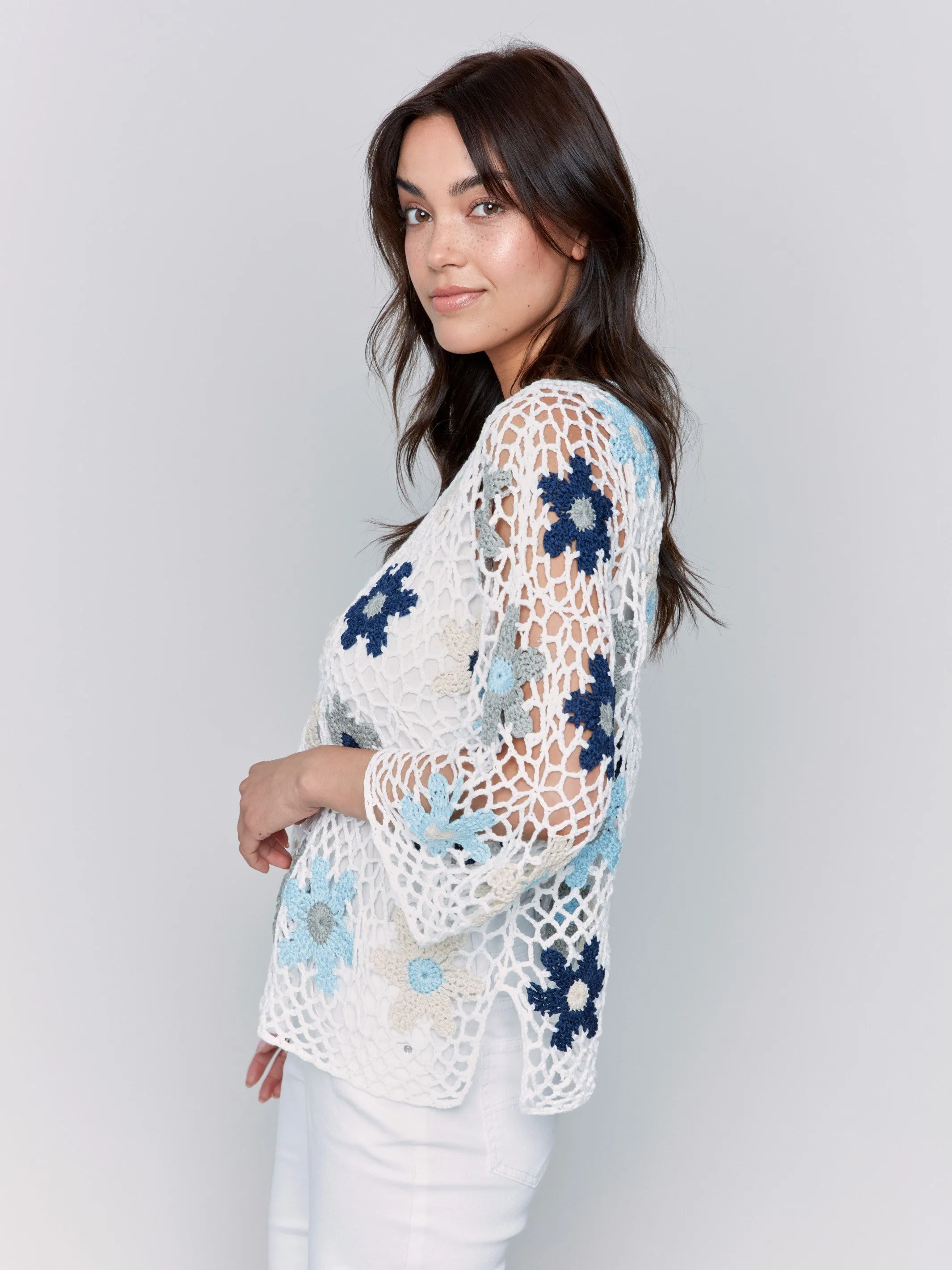 Handcrafted Floral Crochet Top - Blue
