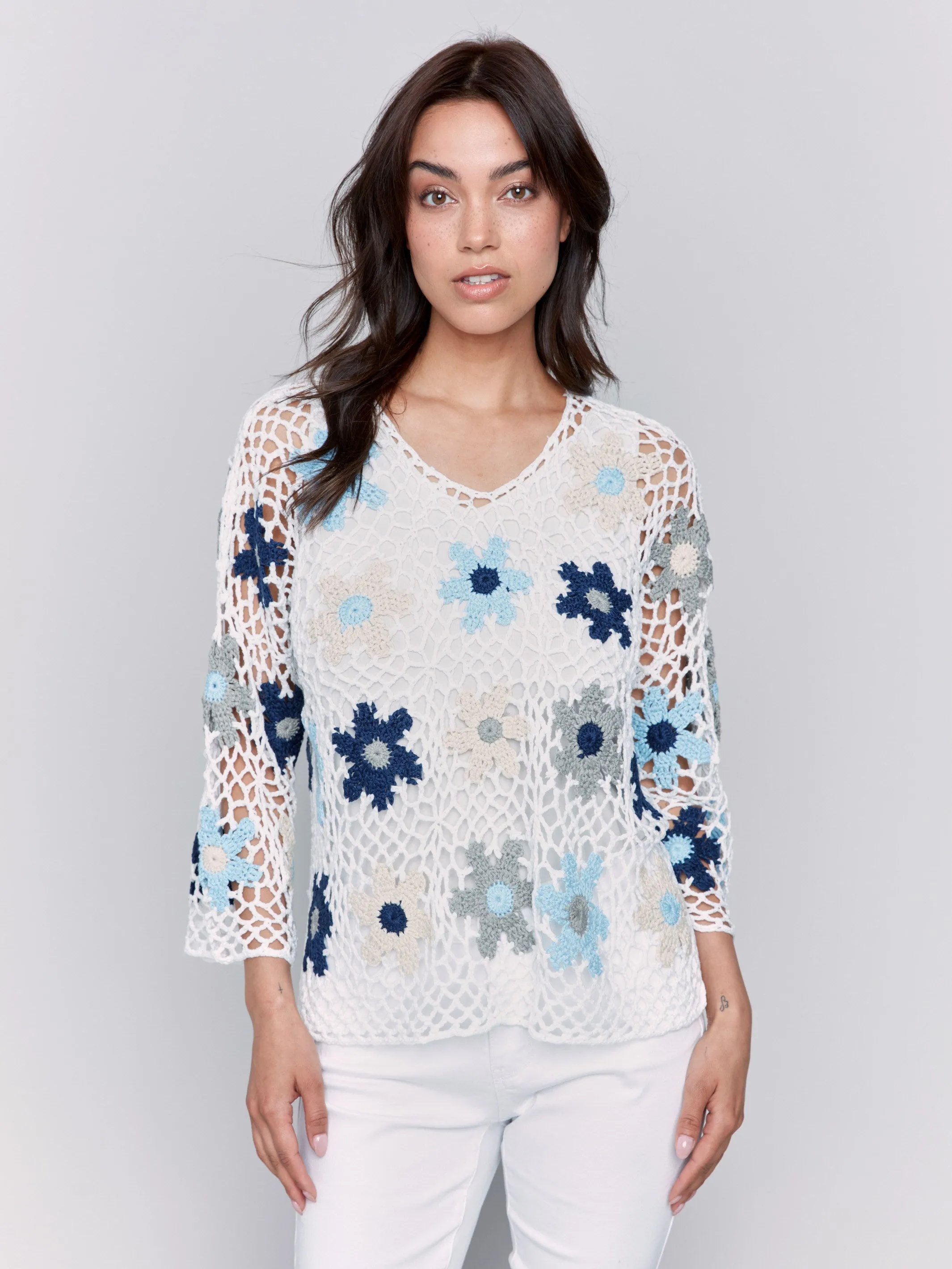 Handcrafted Floral Crochet Top - Blue