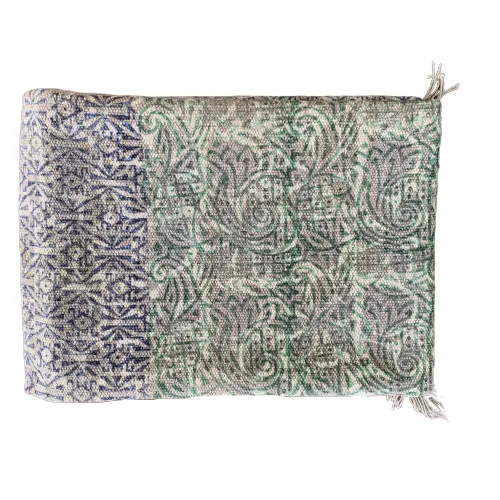 Handmade Olive Indigo Shade Block Print Cotton Dari Carpet