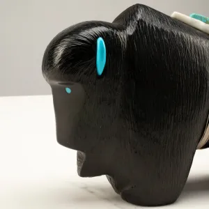 Herbert Halate Jet Handmade Zuni Fetish Bison Carving