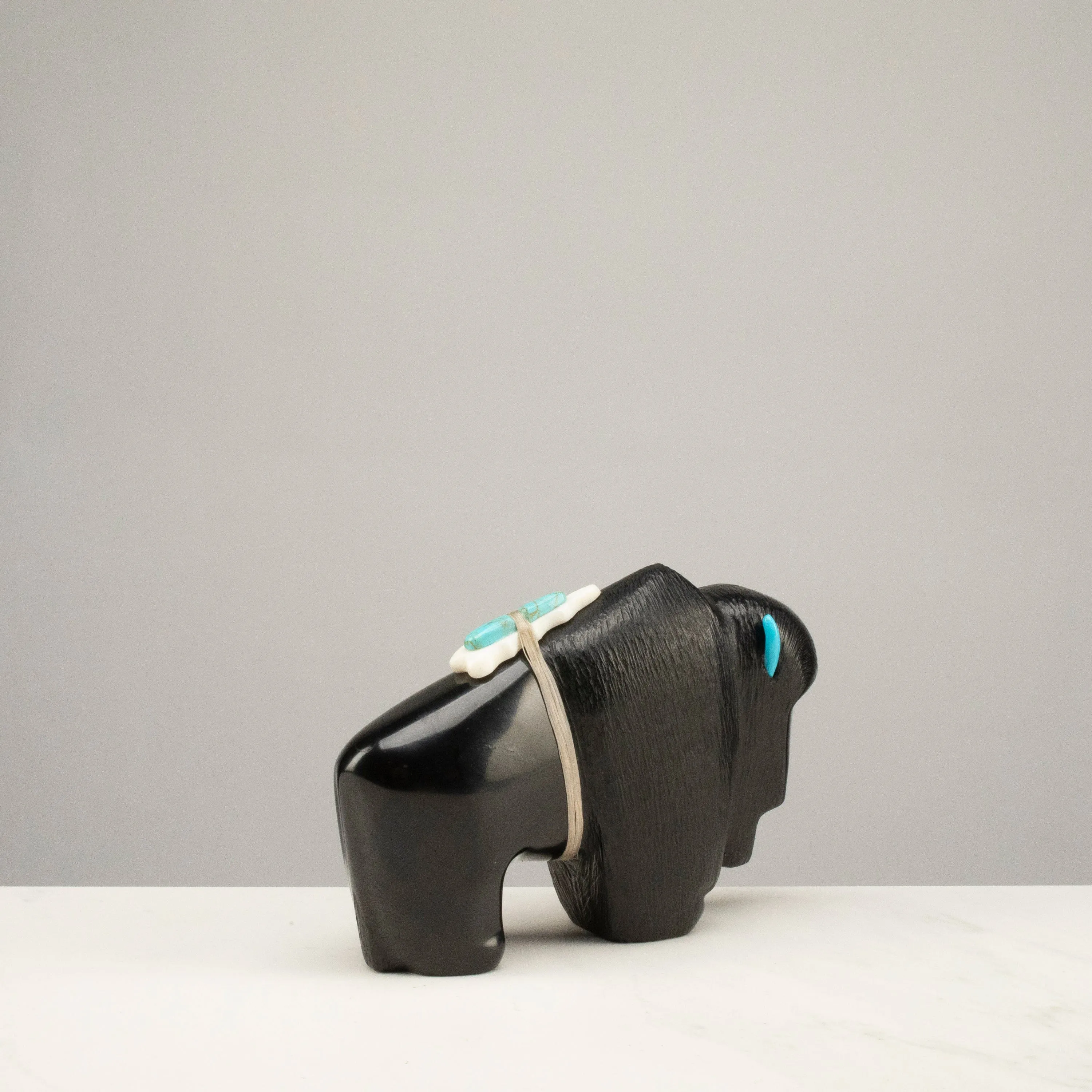 Herbert Halate Jet Handmade Zuni Fetish Bison Carving