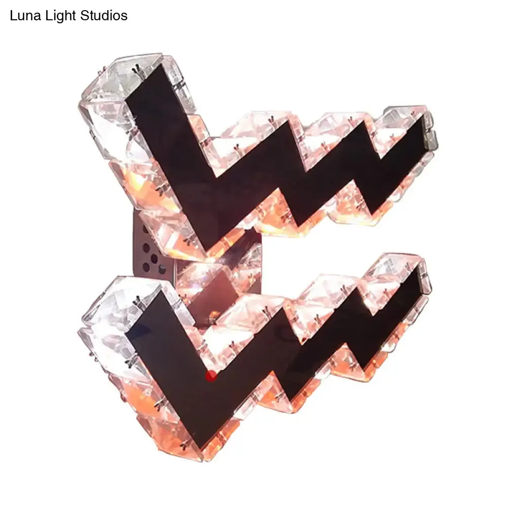 Modern LED Wall Lamp with Curvy Nickel Finish, Beveled Crystal Prism Sconce Light Fixture - White/Red/2 Color Light Options