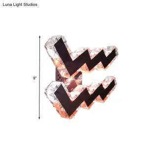 Modern LED Wall Lamp with Curvy Nickel Finish, Beveled Crystal Prism Sconce Light Fixture - White/Red/2 Color Light Options