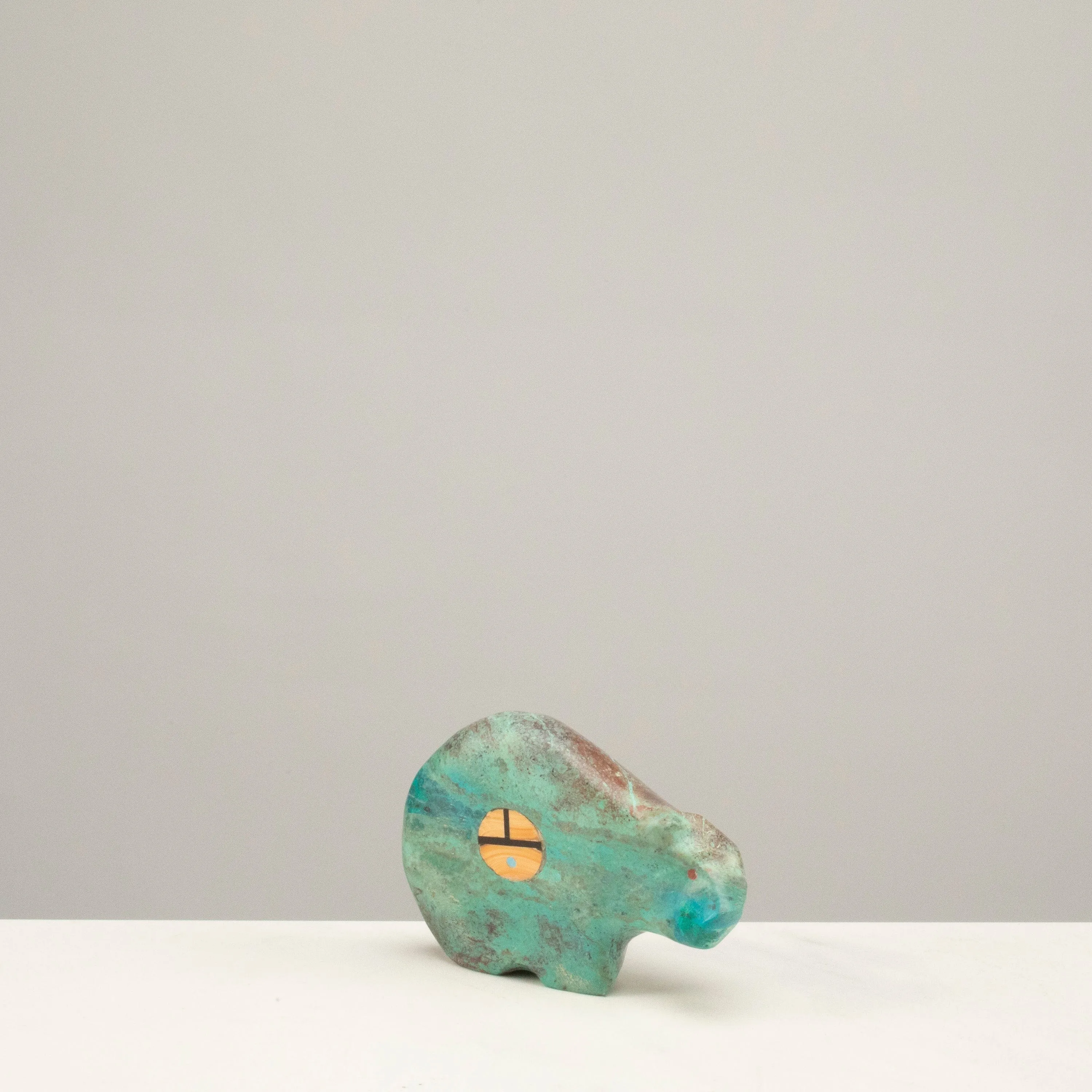 Turquoise with Spiny Oyster Zuni Sunface Inlay Handmade Zuni Fetish Bear Carving