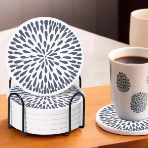 UMAI Diatomite Coasters Set of 6 with Holder | Dining Table Decor Accessories | Absorbent Tea Cup Coasters | Glass Covers | Drink Coaster | Kitty Party Return Gifts for Women