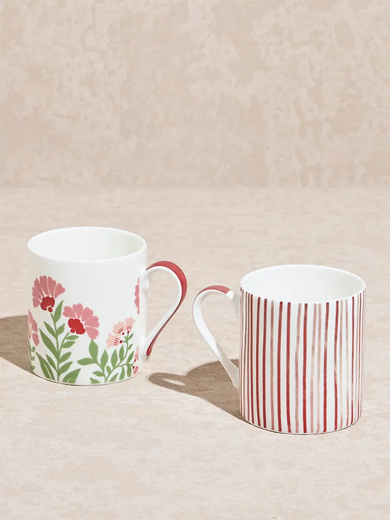 Westside Home Red Printed Large Mugs  (Set of 2)