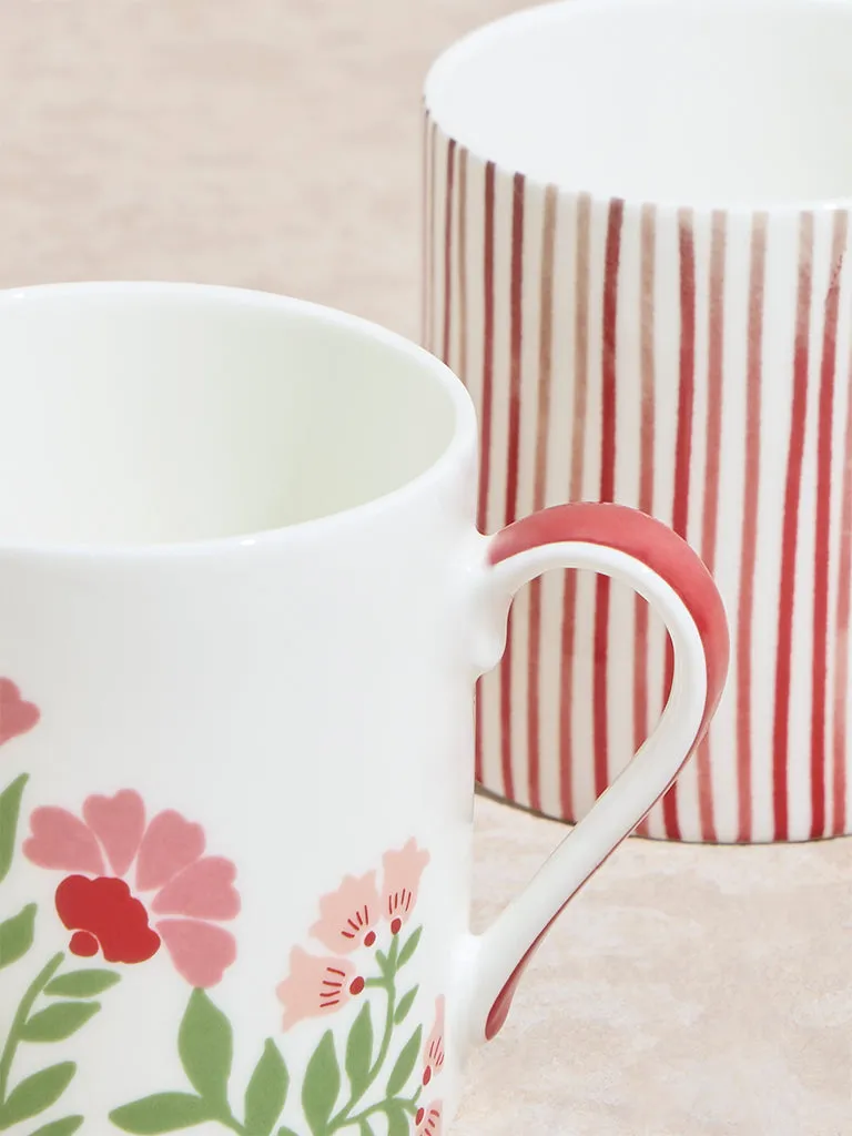 Westside Home Red Printed Large Mugs  (Set of 2)