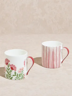 Westside Home Red Printed Large Mugs  (Set of 2)