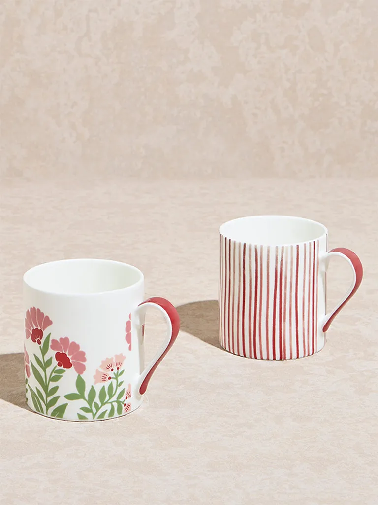 Westside Home Red Printed Large Mugs  (Set of 2)