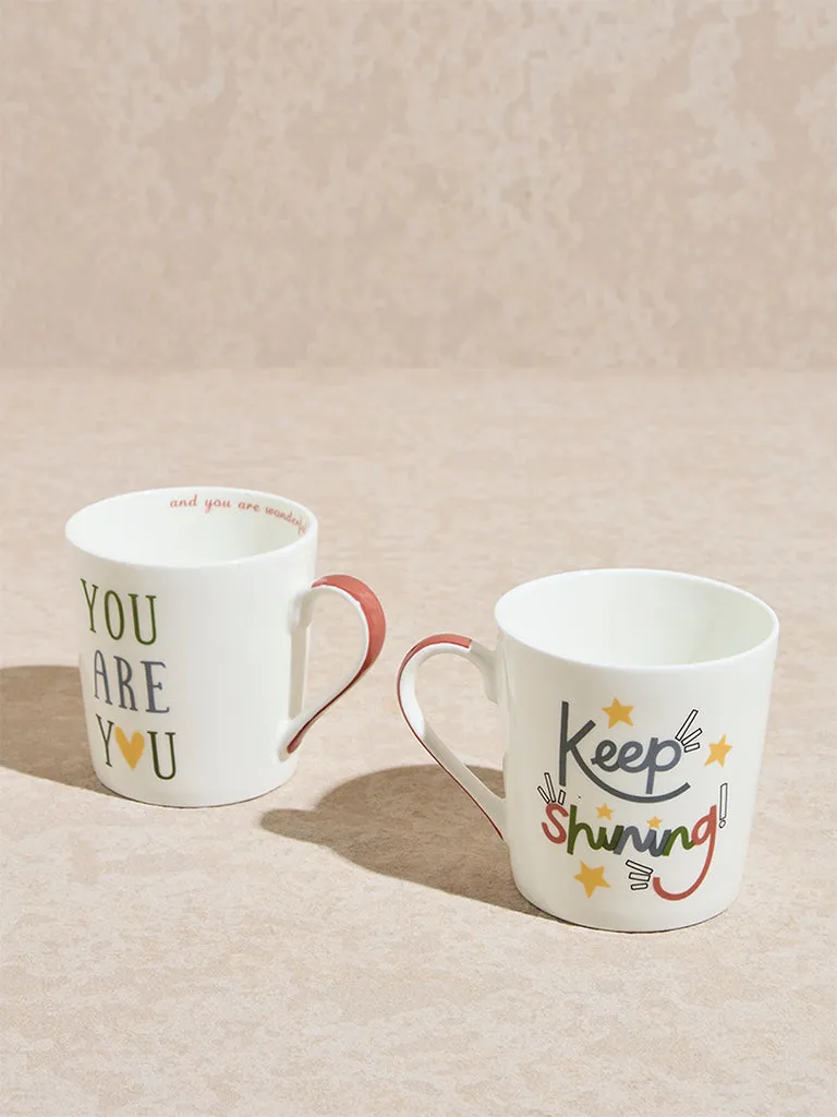 Westside Home White Typographic Design Mugs (Set of 2)
